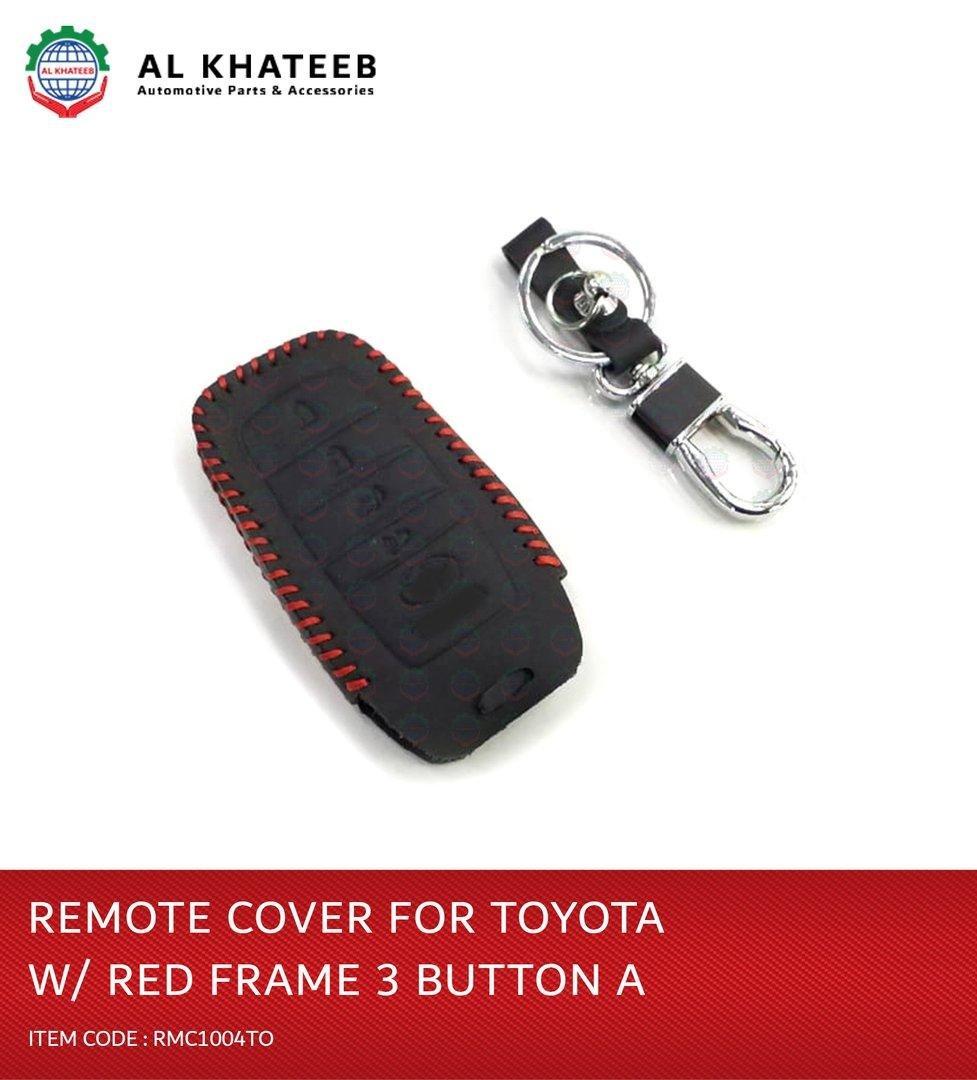 Universal 3 Buttons Leather Remote Smart Key Fob Case With Red Frame, Design A