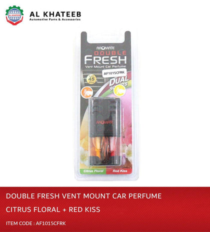 Aromate Vent Mount Car Perfume Dual Scents Golden Citrus Floral + Red Kiss