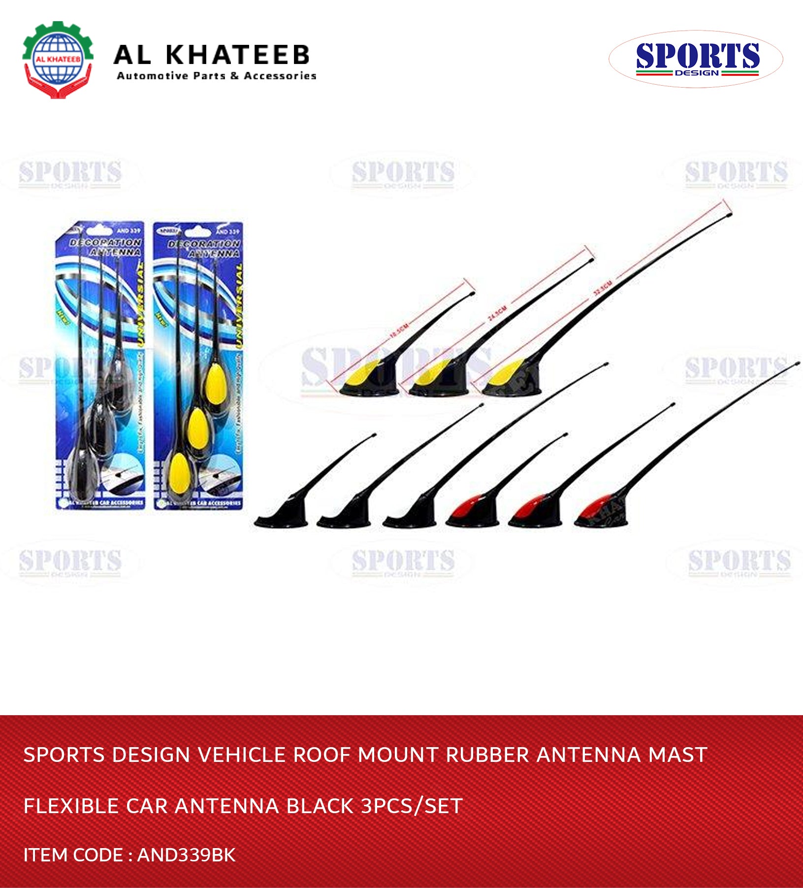 Sports Design Vehicle Roof Mount Rubber Antenna Mast Flexible Car Antenna Black 3Pcs/Set