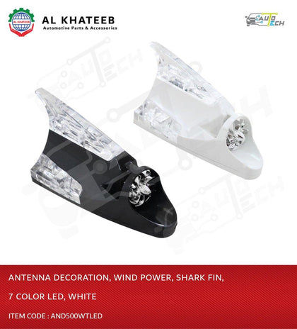 Universal Car Solar Power Shark Fin Antenna Decorative Decorate Warning 7 LED, White