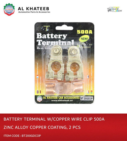 BATTERY TERMINAL W/COPPER WIRE CLIP 500A  ZINC ALLOY  COPPER COATING 2 PCS