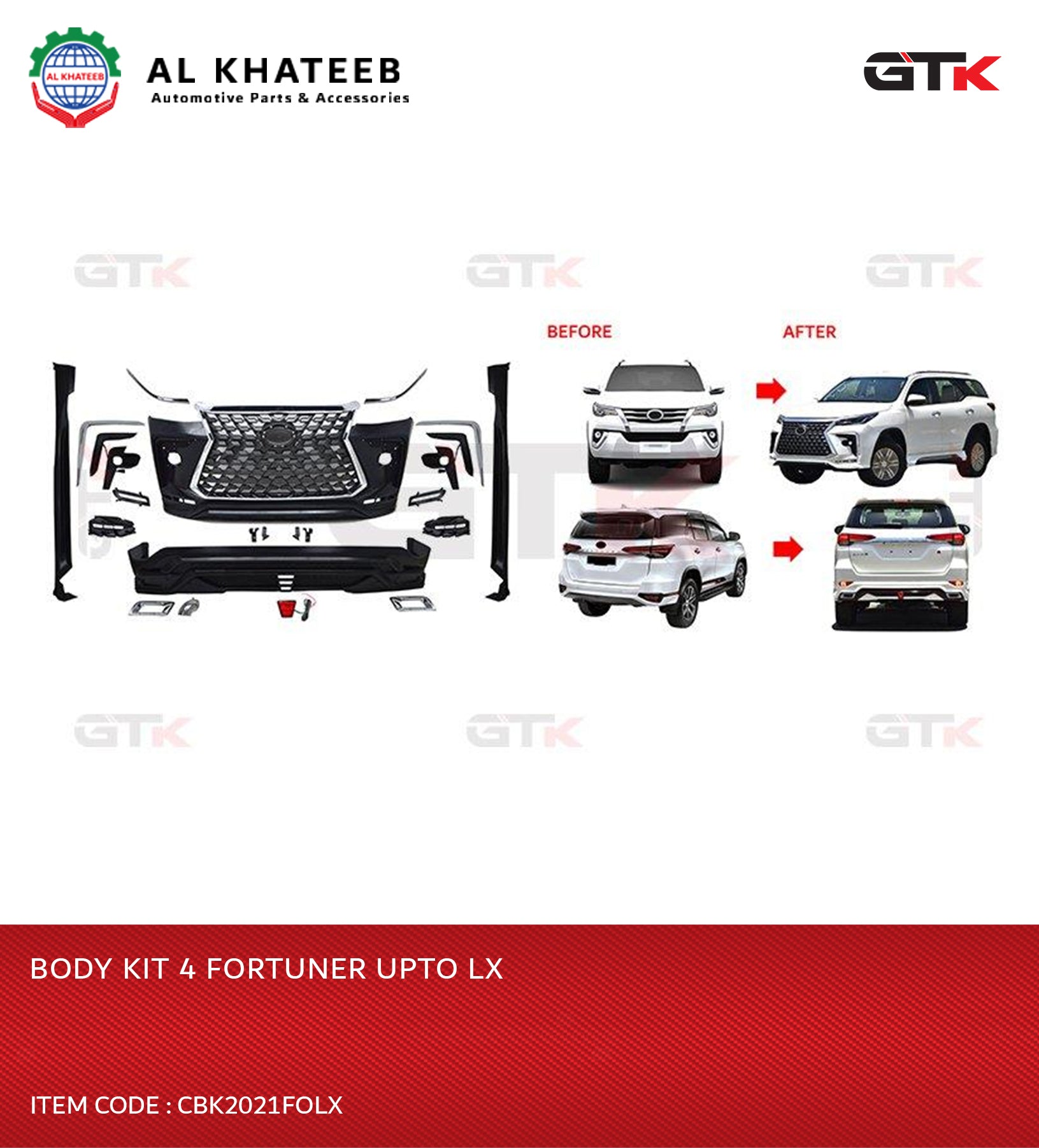Car Body Kit Front & Rear For Fortuner Upgrade To LX Style 2021
