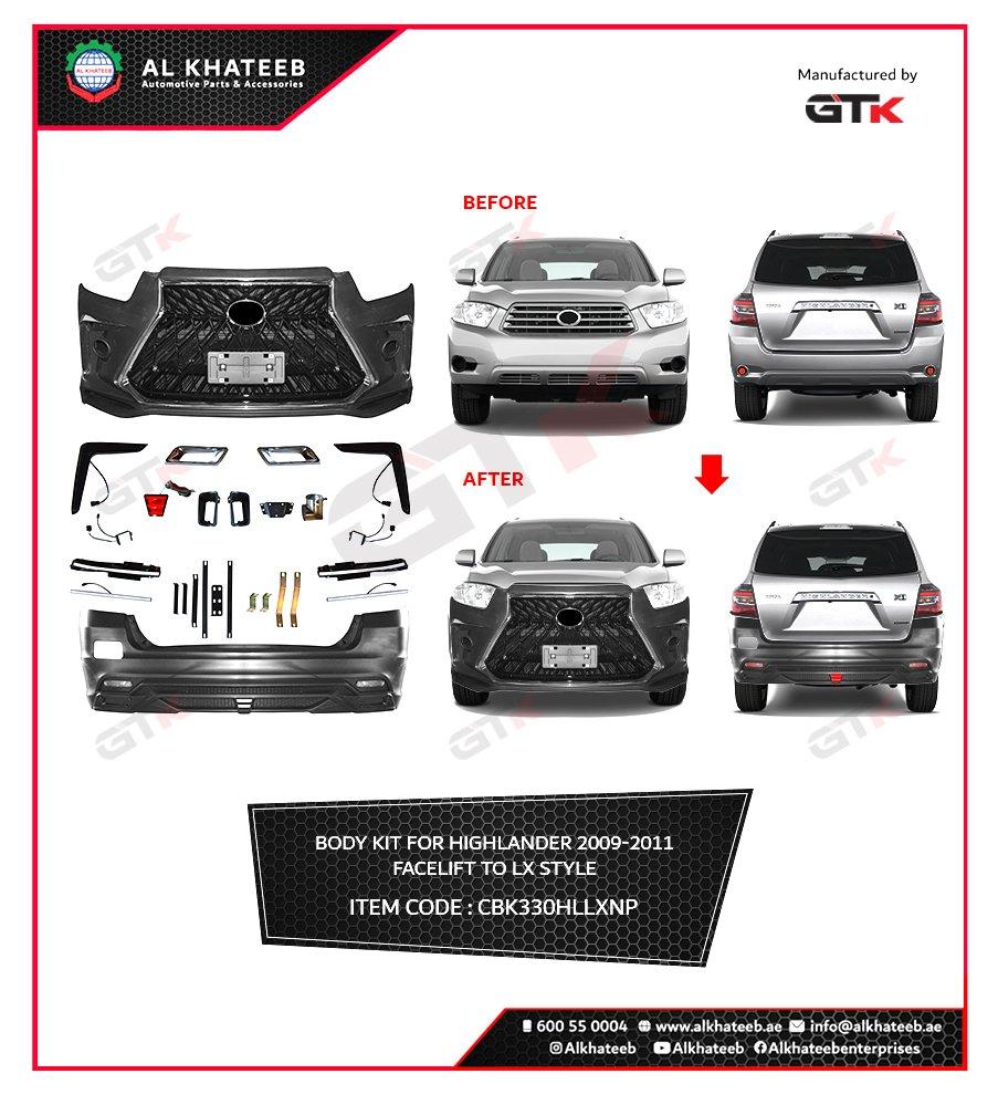 GTK Car Body Kit For Highlander 2009-2011 Facelift To LX Style, No Paint