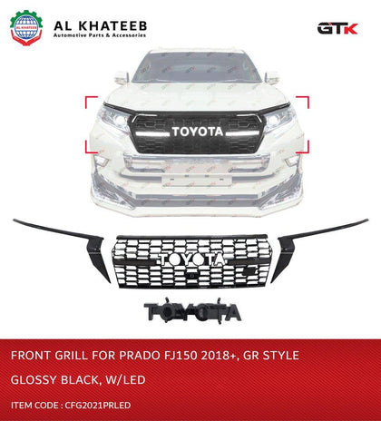 Car Front Grille Gr Style With Led Prado Fj150 2018+ Glossy Black