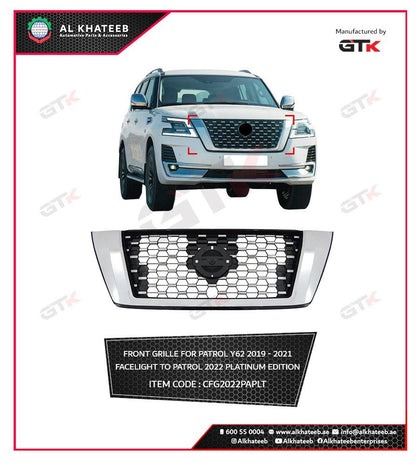 GTK Front Grille For Patrol Y62 2019-2021 Facelight To Patrol 2022 Platinum Edition
