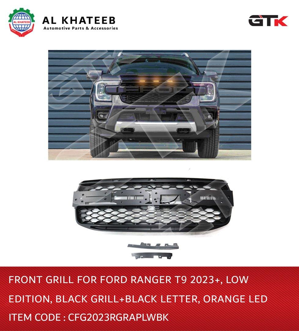 Front Grille for Ranger T9 2023+ Low Edition, Black Grille+Black Letter, Orange LED