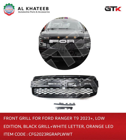 Front Grill for Ranger T9 2023+ Low Edition Black Grill+White Letter, Orange LED