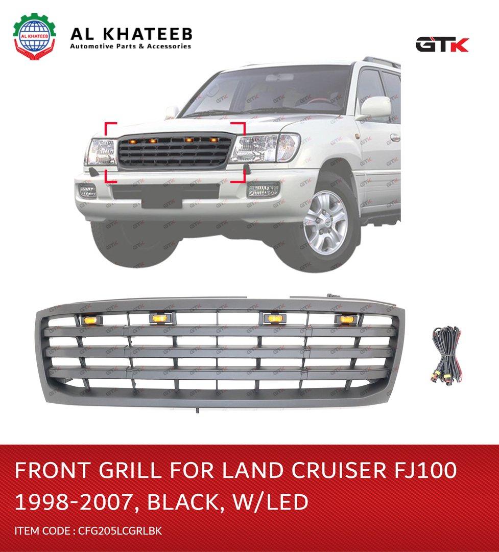 GTK Car Front Grille With LED Land Cruiser FJ100 1998-2007, Trd Style, Black