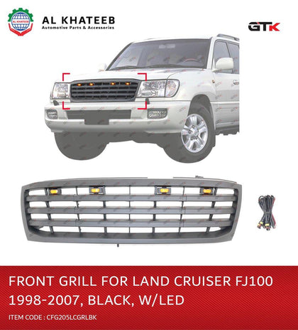 GTK Car Front Grille With LED Land Cruiser FJ100 1998-2007, Trd Style, Black