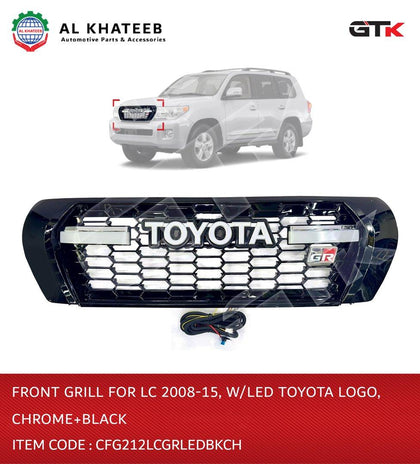 FRONT GRILL FOR LC 2008-15, W/LED LOGO, CHROME+BLACK