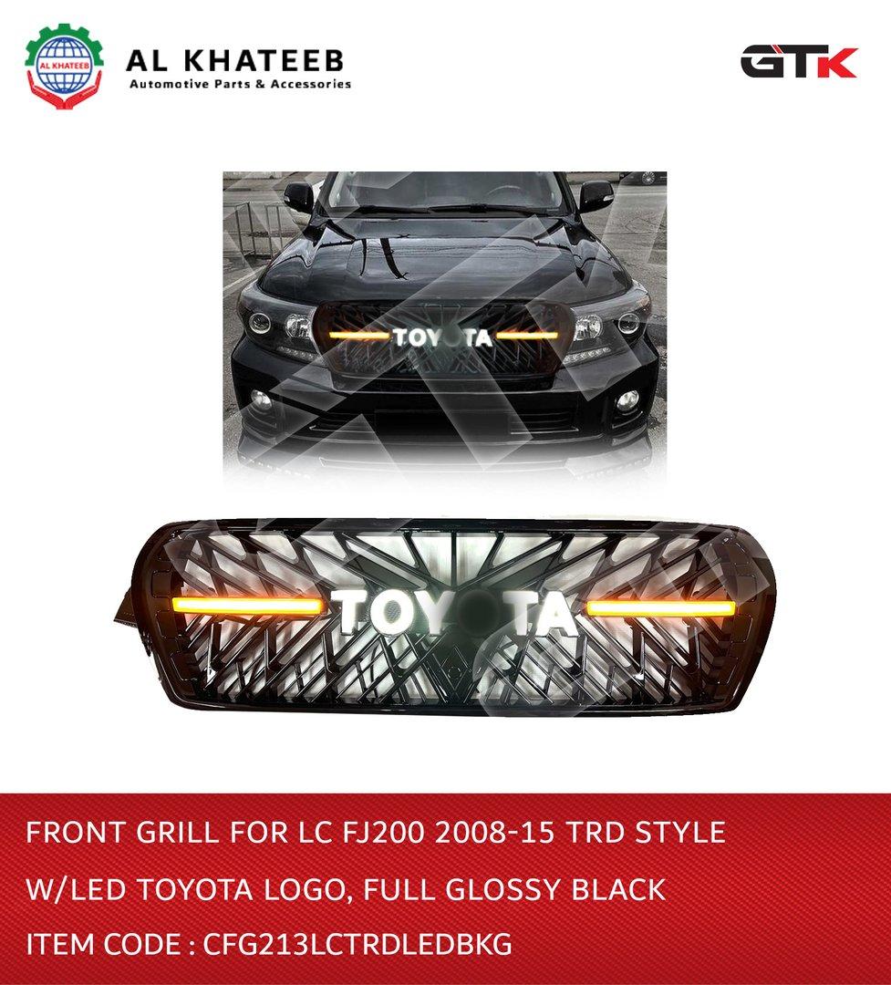 Front Grill for LC FJ200 2008-2015 TRD Style with LED Logo Full Glossy Black