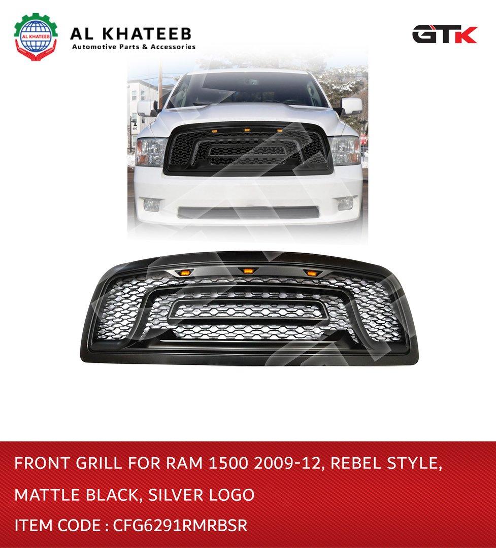 Front Grill for RAM 1500 2009-2012 Rebel Style Mattle Black Silver Logo