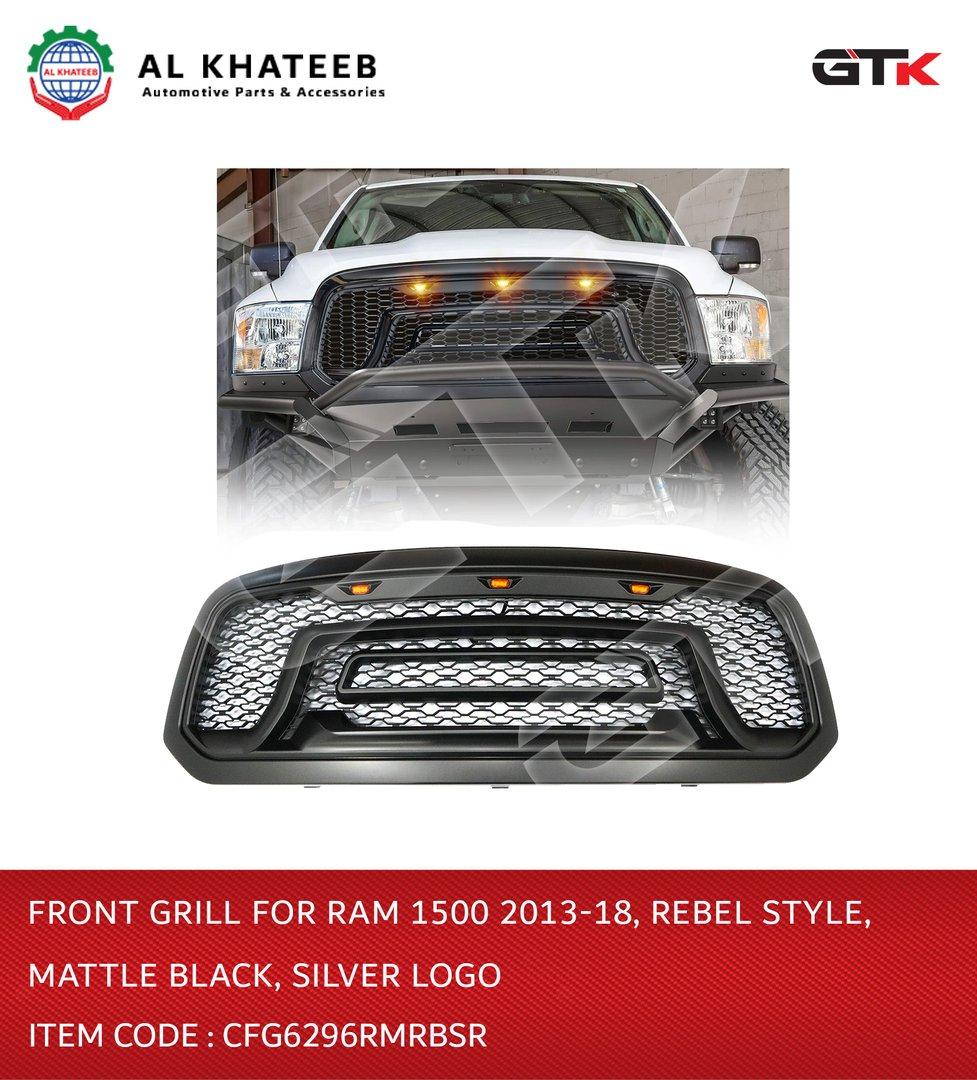 Front Grill for RAM 1500 2013-2018 Rebel Style Mattle Black Silver Logo