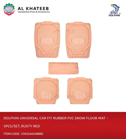 Universal Car Fit Rubber PVC Snow Floor Mat - 5Pcs/Set, Rusty Red