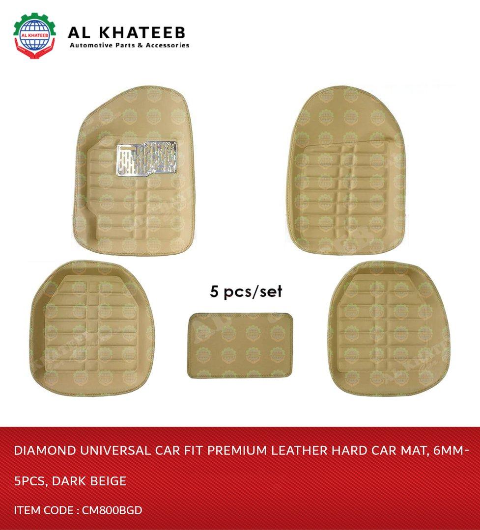 Diamond Universal Car Fit Premium Leather Hard Car Mat, 6Mm- 5Pcs, Dark Beige