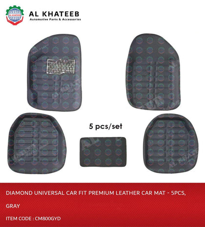 Diamond Universal Car Fit Premium Leather Car Mat - 5Pcs, Gray