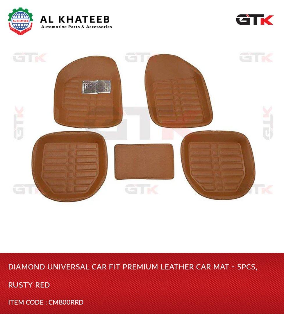 Diamond Universal Car Fit Premium Leather Car Mat - 5Pcs, Rusty Red