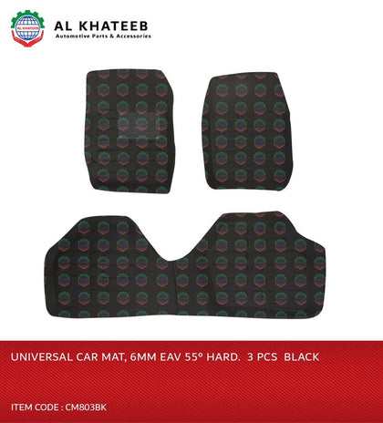 Universal Car Mat, 6MM Eav 55° Hard.  3 PCS  Black