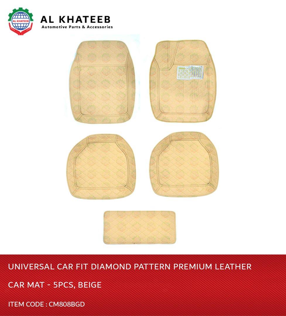 Diamond Pattern Universal Car Fit Premium Leather Car Mat - 5Pcs, Beige