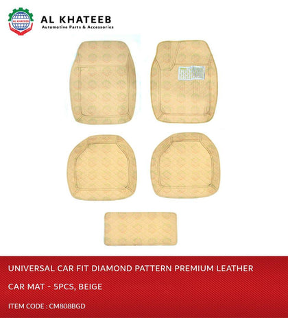 Diamond Pattern Universal Car Fit Premium Leather Car Mat - 5Pcs, Beige