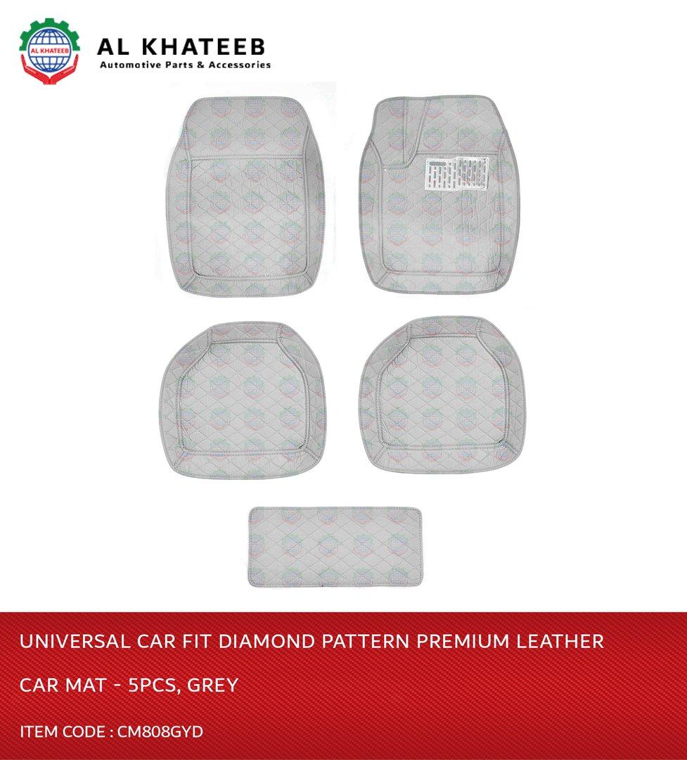 Diamond Pattern Universal Car Fit Premium Leather Car Mat - 5Pcs, Gray