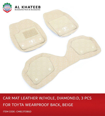 Universal Car Fit In Wearproof Leather Car Mat, Diamond, 3Pcs, Beige