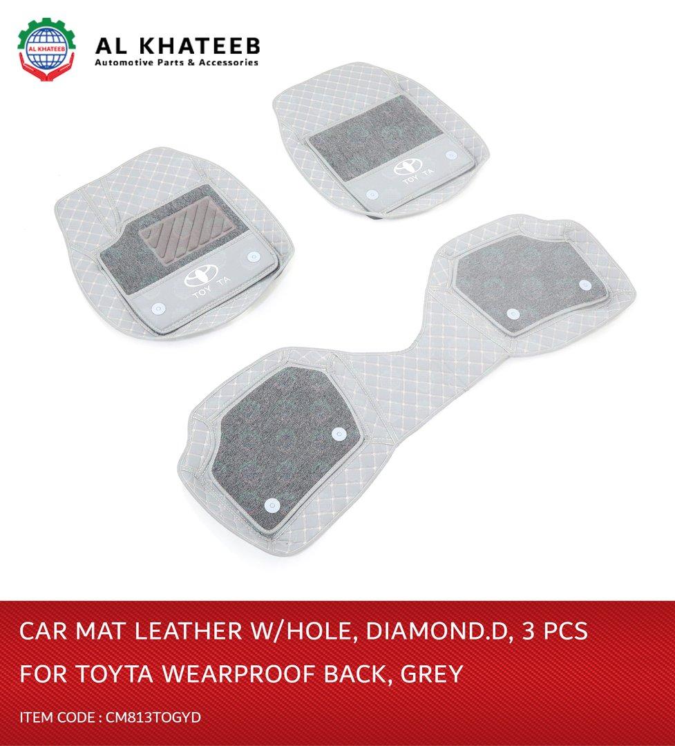 Universal Car Fit In Wearproof Leather Car Mat, Diamond, 3Pcs, Gray