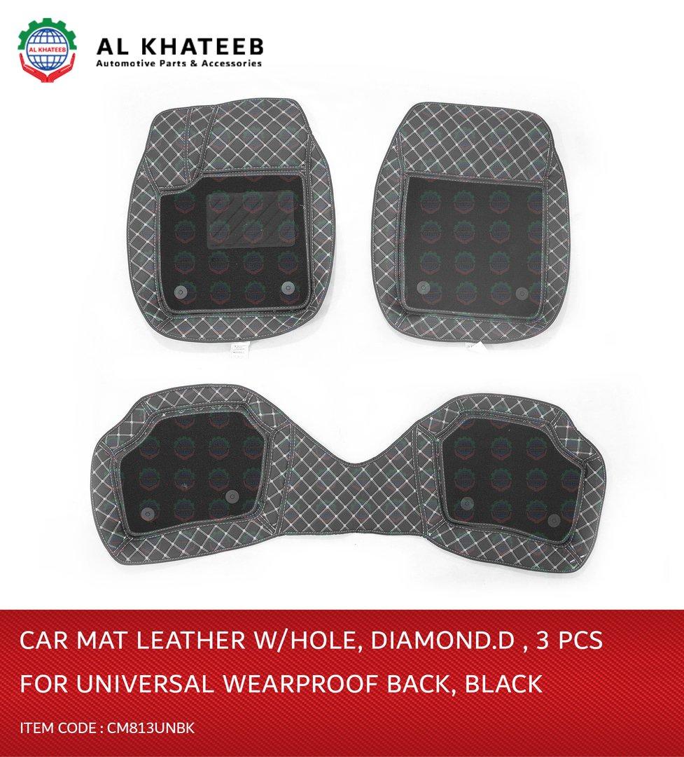 Universal Car Fit Wearproof Leather Car Mat, Diamond, 3Pcs, Black
