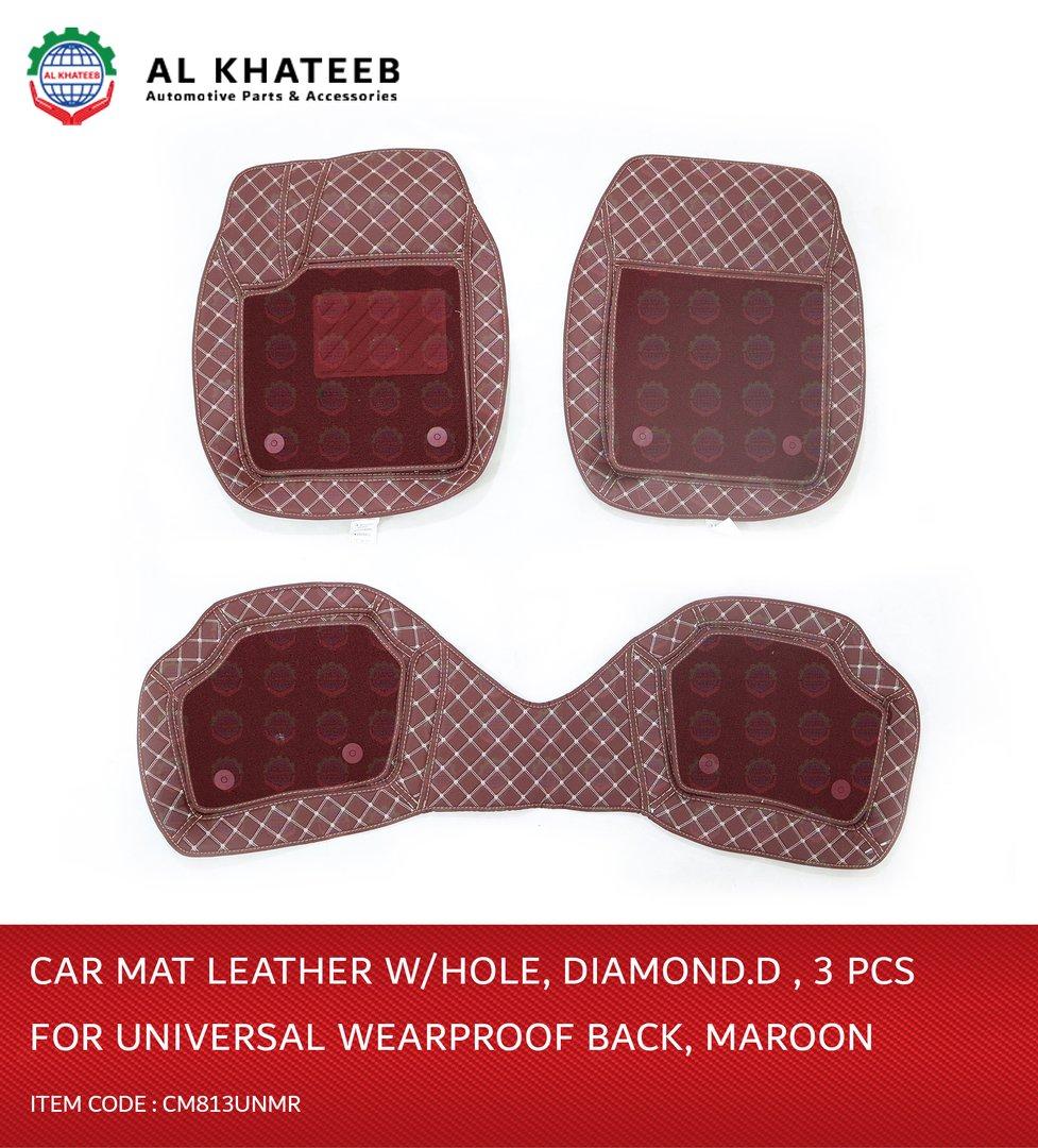 Universal Car Fit Wearproof Leather Car Mat, Diamond, 3Pcs, Maroon