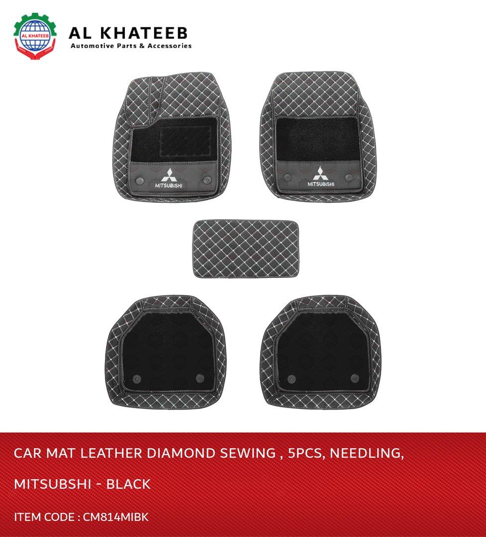 Universal Car Floor Mat Leather Diamond Sewing , 5Pcs, Needling, Black