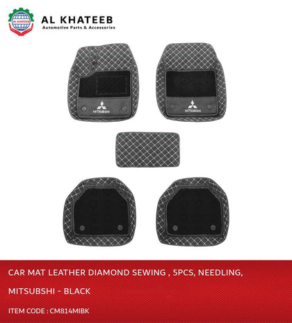 Universal Car Floor Mat Leather Diamond Sewing , 5Pcs, Needling, Black