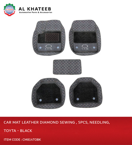 Universal Car Floor Mat Leather Diamond Sewing , 5Pcs, Needling, Black