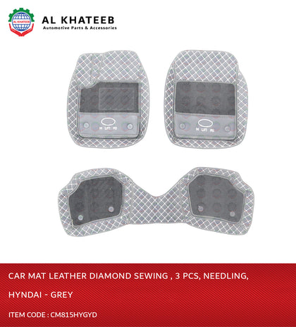 Universal Car Floor Mat Leather Diamond Sewing , 3Pcs, Needling, Gray