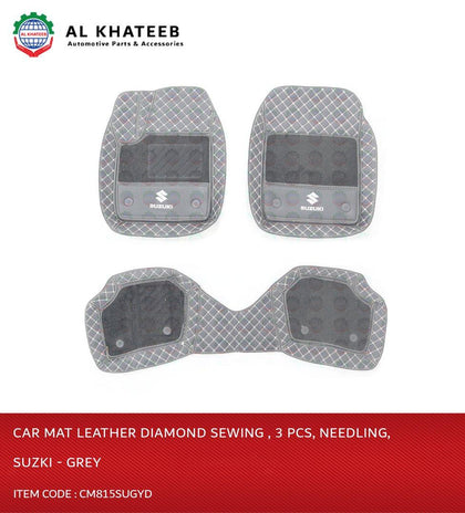 Universal Car Floor Mat Leather Diamond Sewing , 3Pcs, Needling, Dark Gray