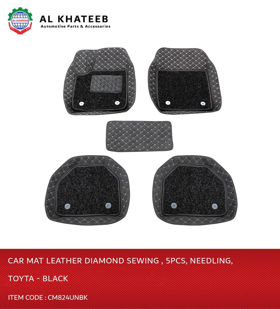 Car Universal Leather Floor Mat Needling With Grass 5Pcs, Black