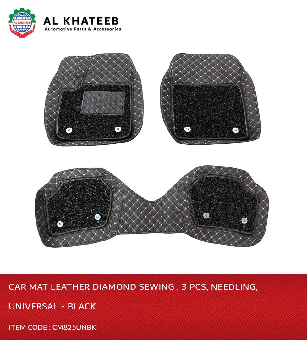 Car Universal Leather Floor Mat Backside Sewing Needling With Grass 3Pcs, Black