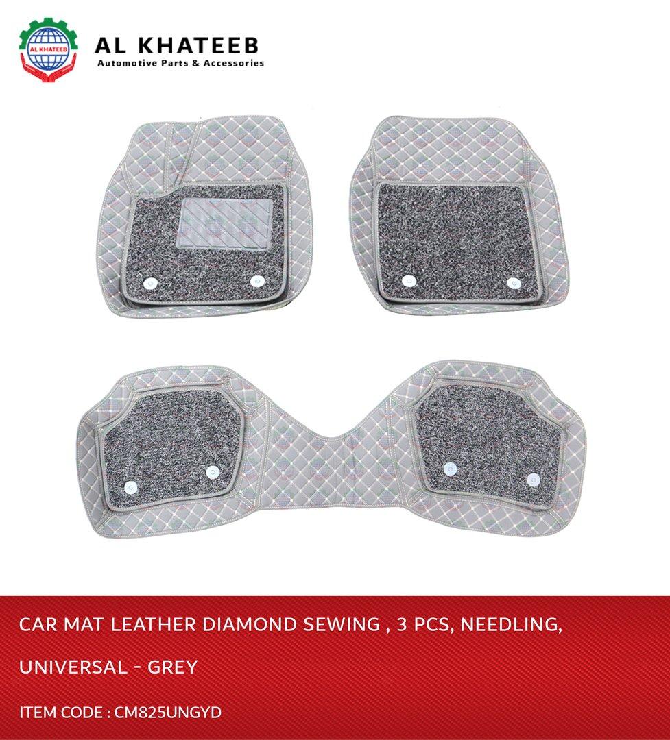 Car Universal Leather Floor Mat Backside Sewing Needling With Grass 3Pcs, Dark Gray