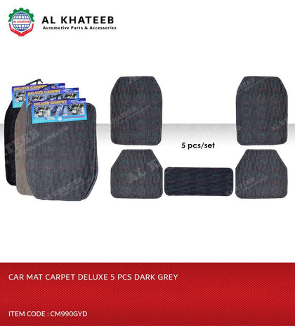 Universal Car Fit Deluxe Carpet - 5Pcs/Set, Dark Gray