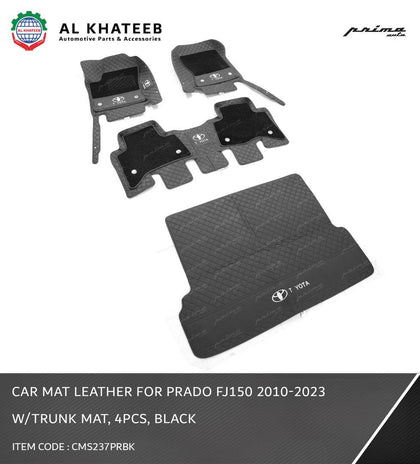 Car Floor & Trunk Mat Leather Prado FJ150 2010-2023, 4Pcs/Set Black