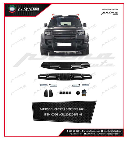 Prima Car Roof Top Light Bar With LED Drl, 4Pcs LED Light, Glossy Black Defender 2021+