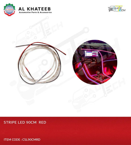 Universal Car Interior Atmosphere Lights 12V LED Strip Light Flexible Tape Rope Bar Ray Tape Lamp, Red 90Cm