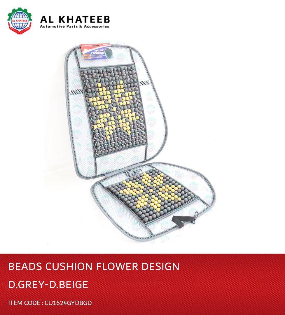 Beads Cushion Flower Design Dark Grey-Dark Beige