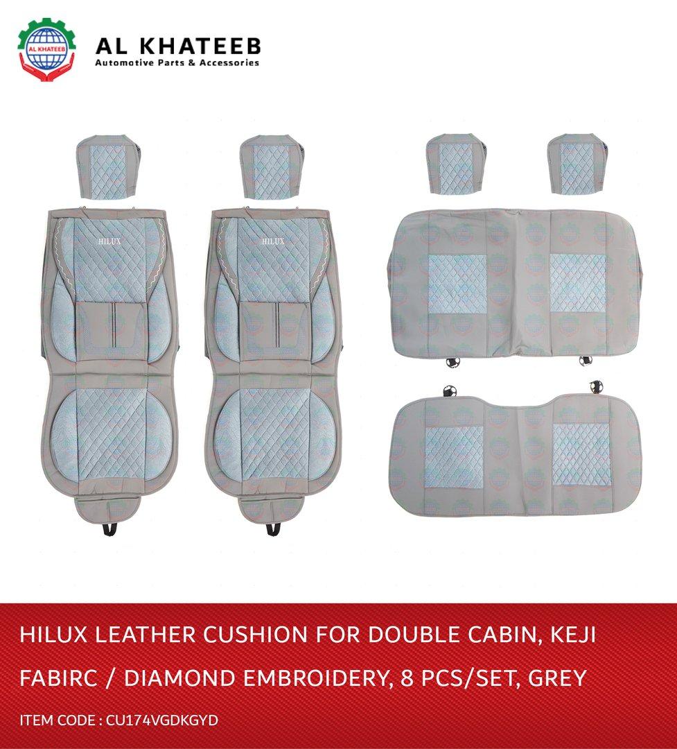 Car Cushion Cover Hilux Leather, Keji Fabric, Diamond Embroidery Double Cabin 8 Pcs/Set Dark Grey Hilux Vigo 2006-2014
