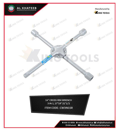 King Tools Performance Tool Heavy Duty 3In1 Cross Lug Rim Wrench 17'' 19'' 21'' 1/2, Steel Silver