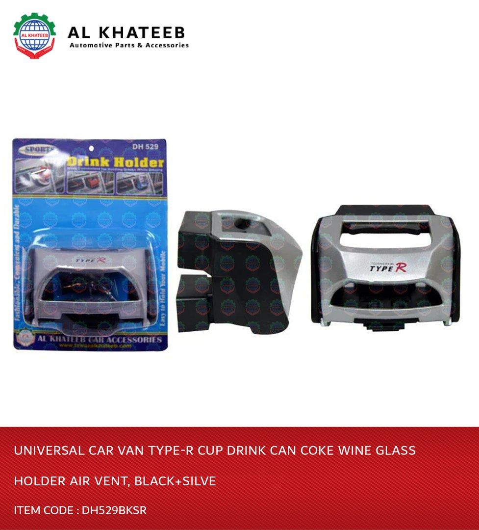 Universal Car Van Type-R Cup Drink Can Coke Wine Glass Holder Air Vent, Black+Silver