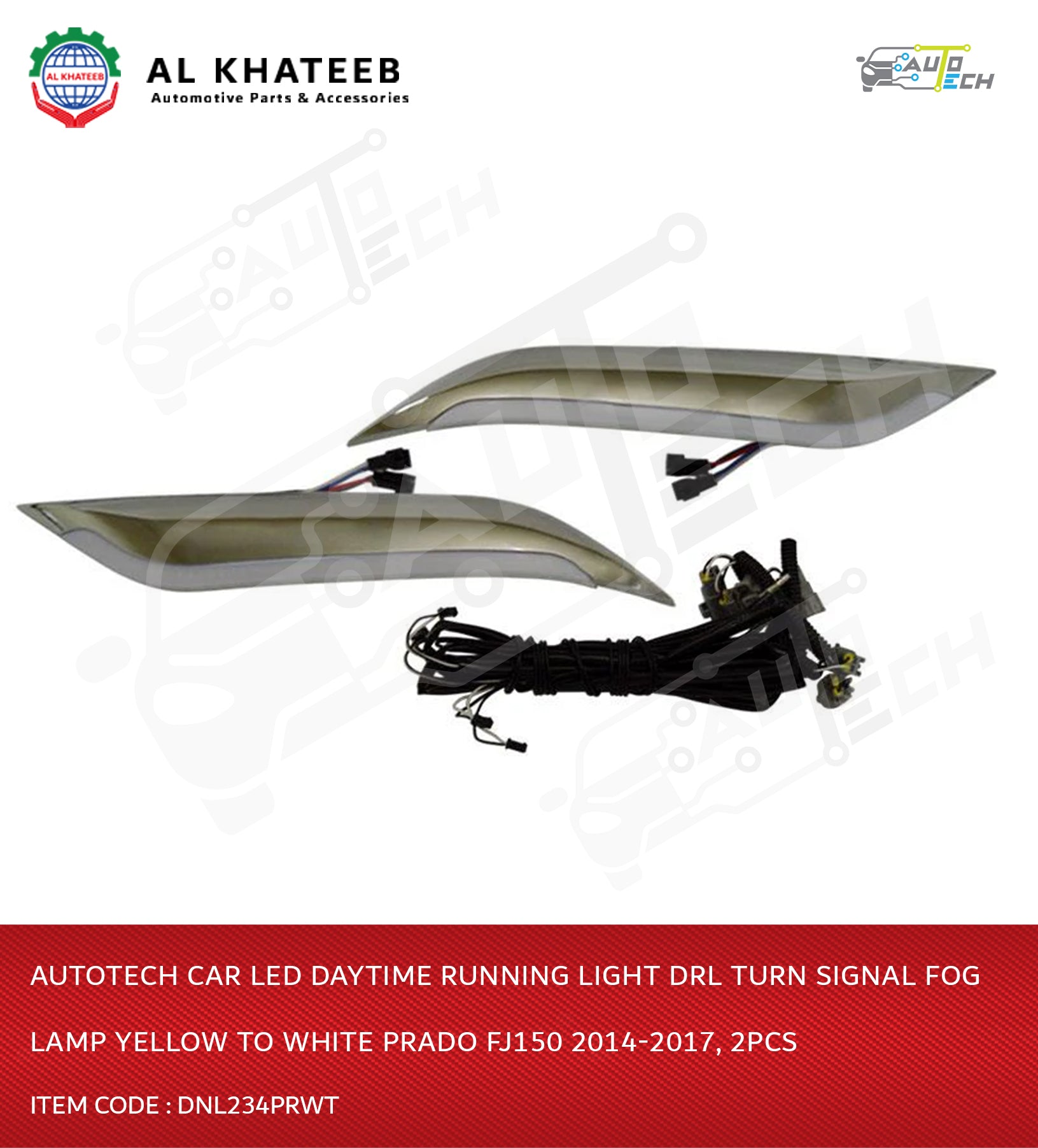 Car LED Daytime Running Light Drl Turn Signal Fog Lamp Yellow To White Prado FJ150 2014-2017, 2Pcs