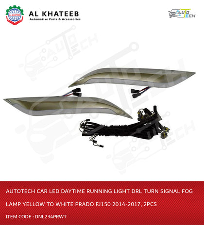 Car LED Daytime Running Light Drl Turn Signal Fog Lamp Yellow To White Prado FJ150 2014-2017, 2Pcs