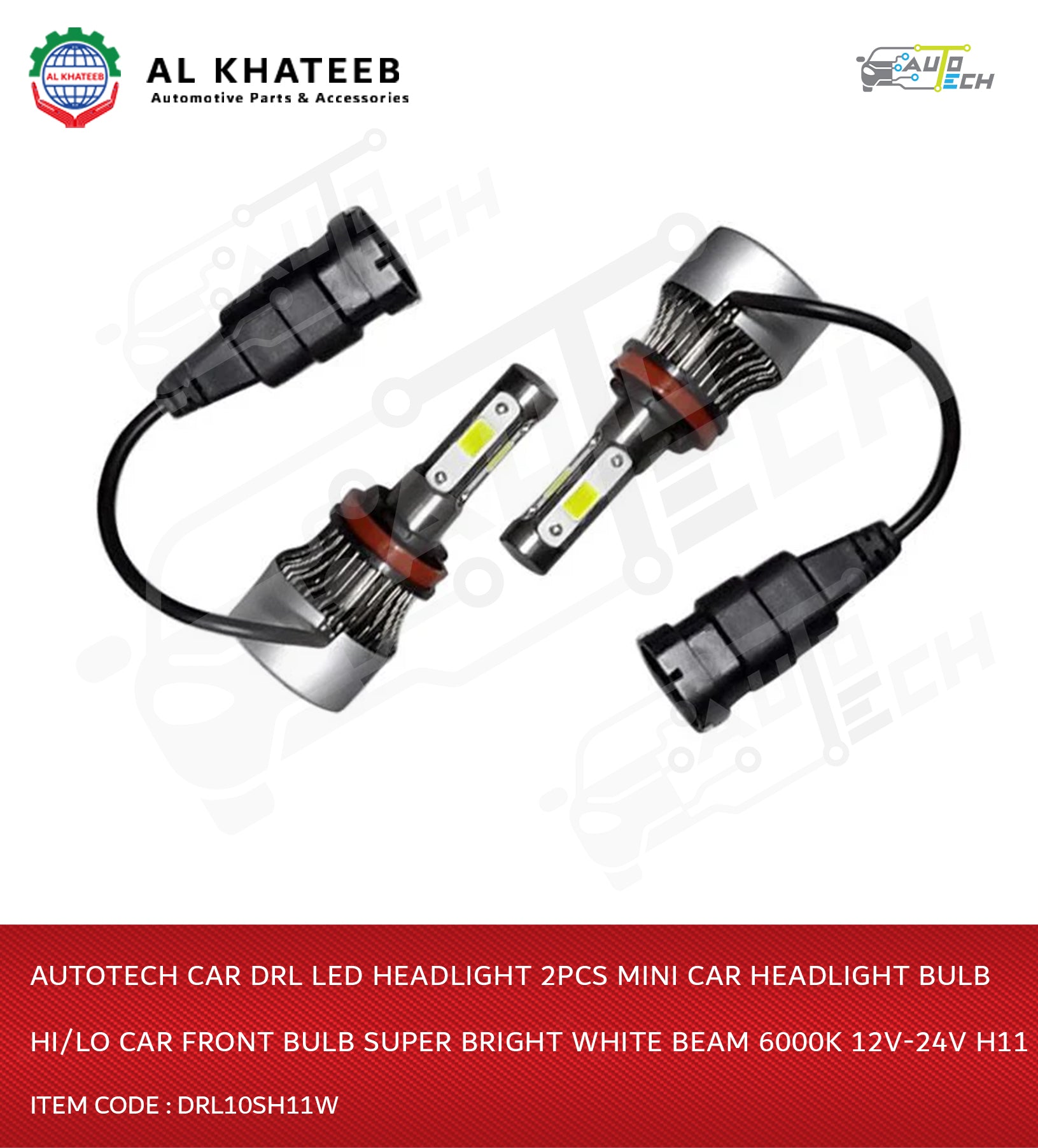 Car Drl LED Headlight 2Pcs Mini Car Headlight Bulb Hi/Lo Car Front Bulb Super Bright White Beam 6000K 12V-24V H11