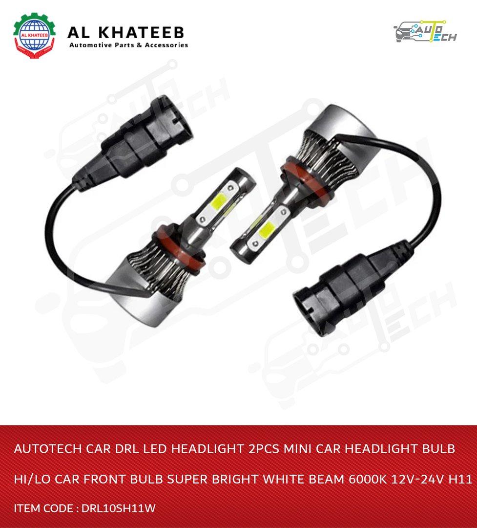 Car Drl LED Headlight 2Pcs Mini Car Headlight Bulb Hi/Lo Car Front Bulb Super Bright White Beam 6000K 12V-24V H11