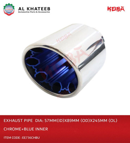 Koba Universal Car Exhaust Pipe Blue Inner, Chrome 60Mmx89Mmx165Mm